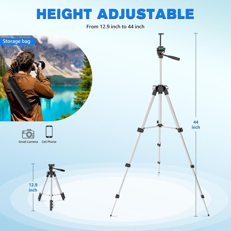 Lusweimi Phone Tripod, 44-inch iPhone Tripod with Phone Holder Mount/Wireless Remote for Ringlight/Camera/Webcam/GoPro, Tabletop Lightweight Stand for iOS/Android/Smartphone - Image 4